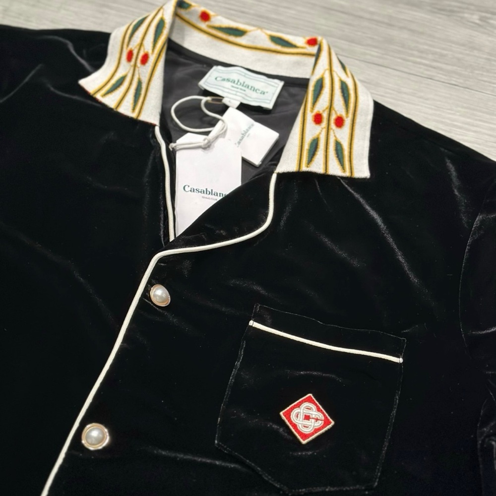 Casablanca Black Velvet Shirt with Embroidered Collar